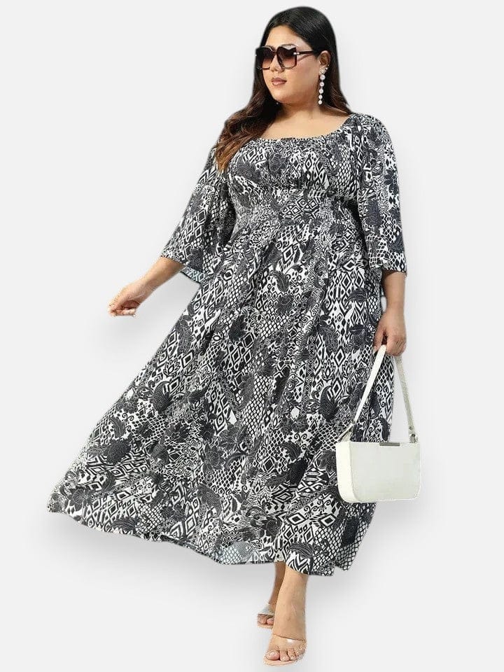 Plus Size Black Floral Print Dress