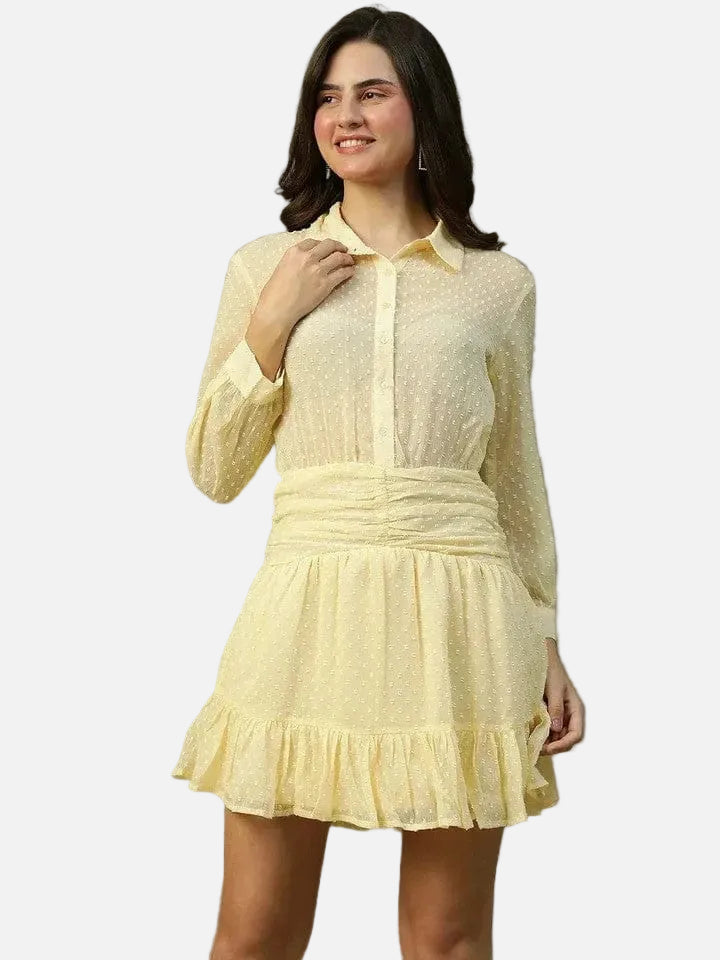 Yellow Chiffon Dress - Oxolloxo Long Sleeve Above Knee oxolloxo Yellow Chiffon Dress - Oxolloxo Long Sleeve Above Knee oxolloxo