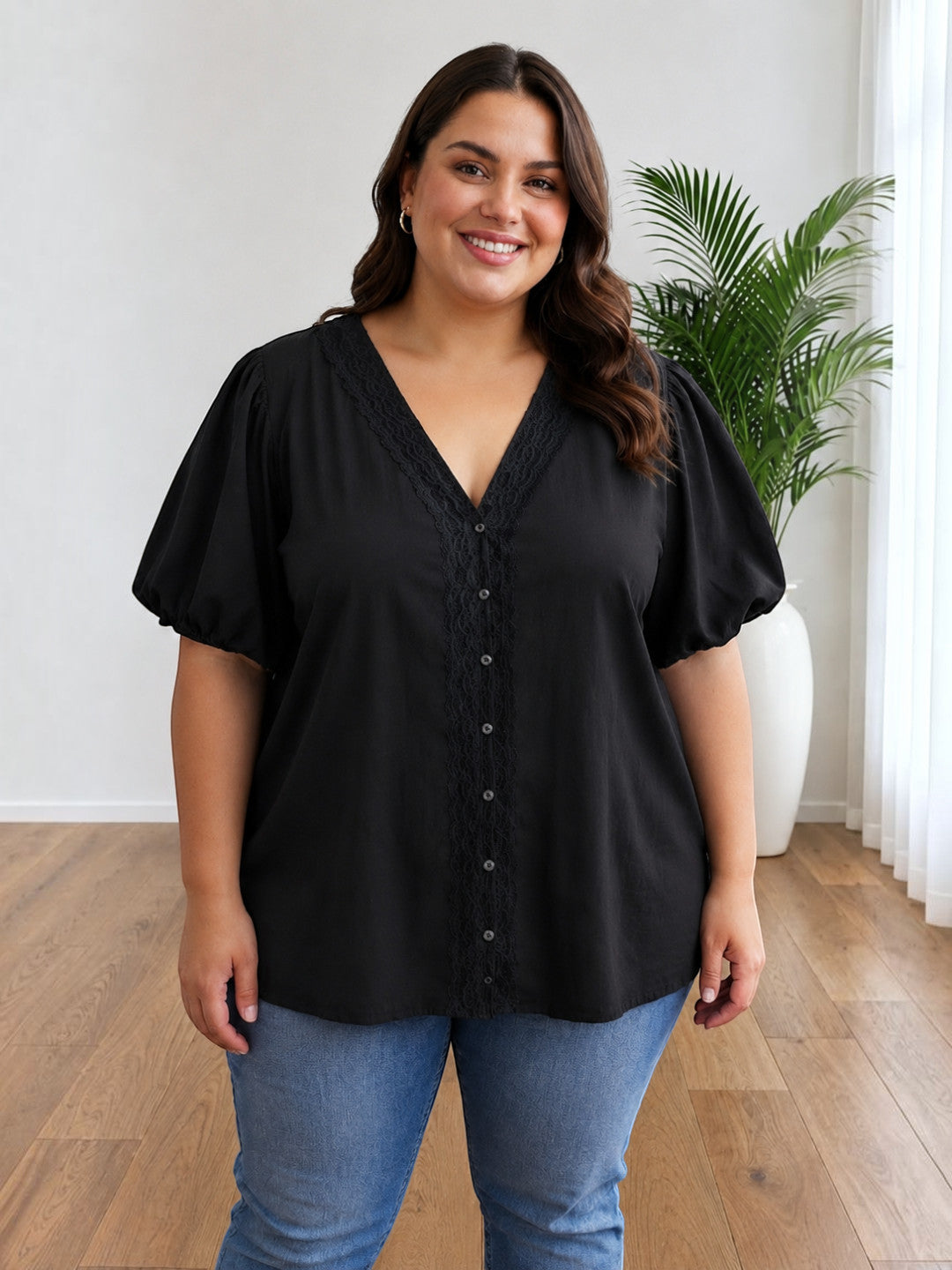 Women Plus Size Black Top Oxolloxo