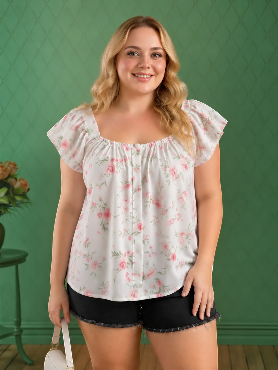 Women Plus Size Multicolor Floral Print Viscose Top Oxolloxo