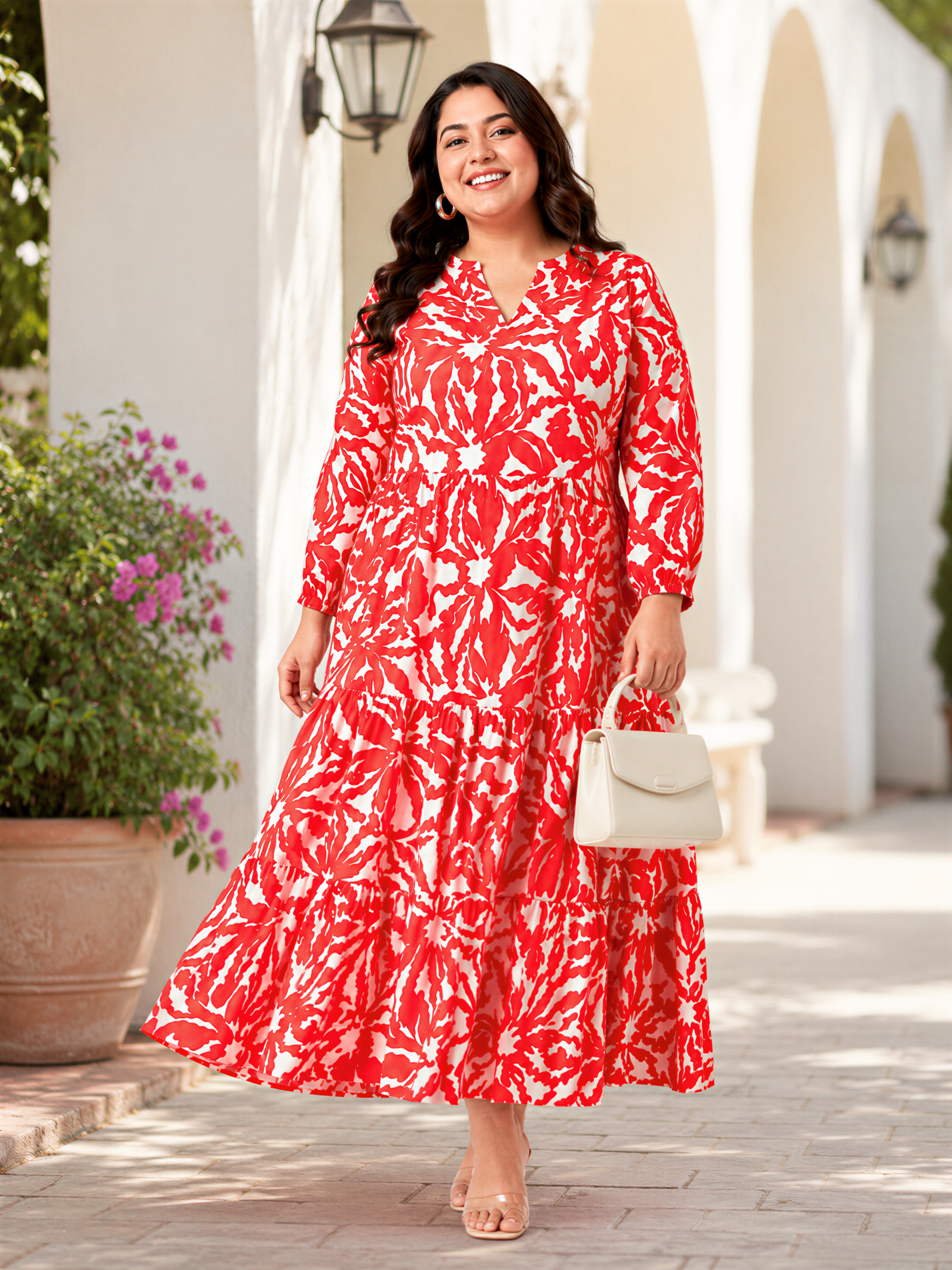 plus size red floral print dress