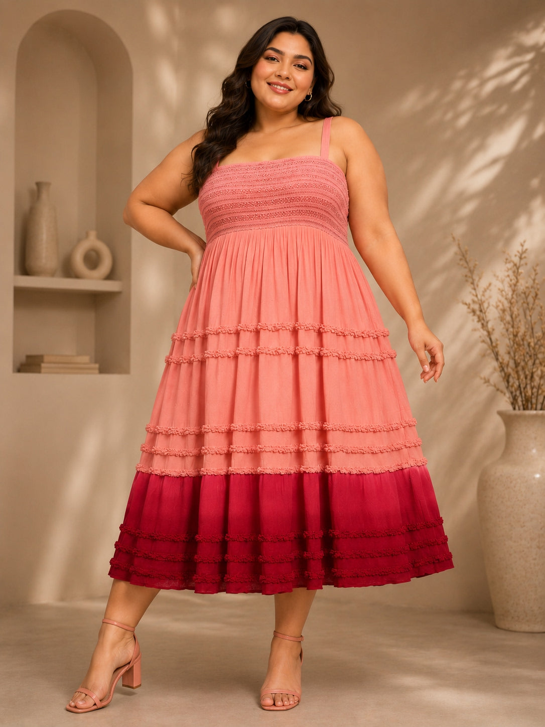 Plus Size Pink Tie -Dye Dress