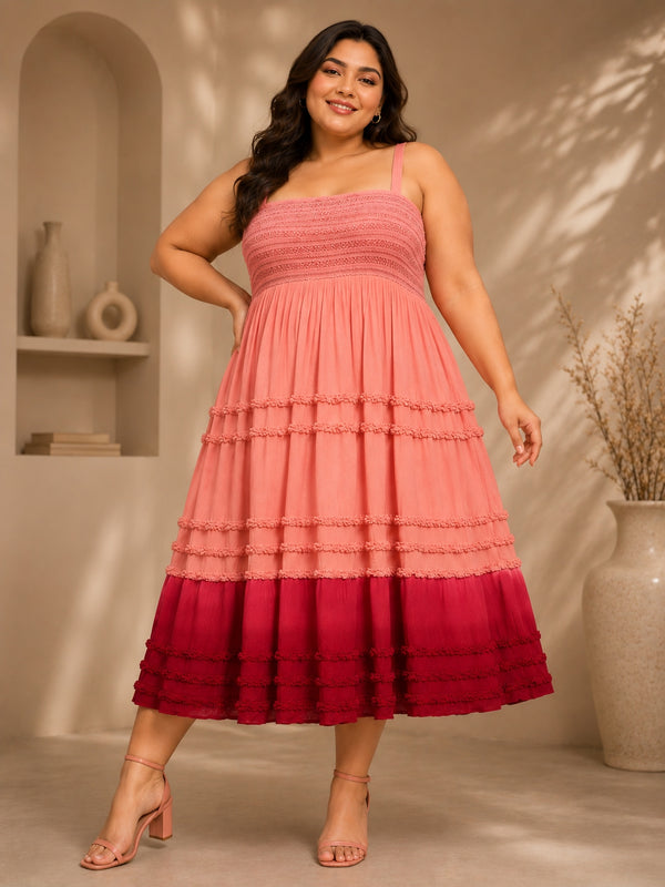 Plus Size Pink Tie -Dye Dress