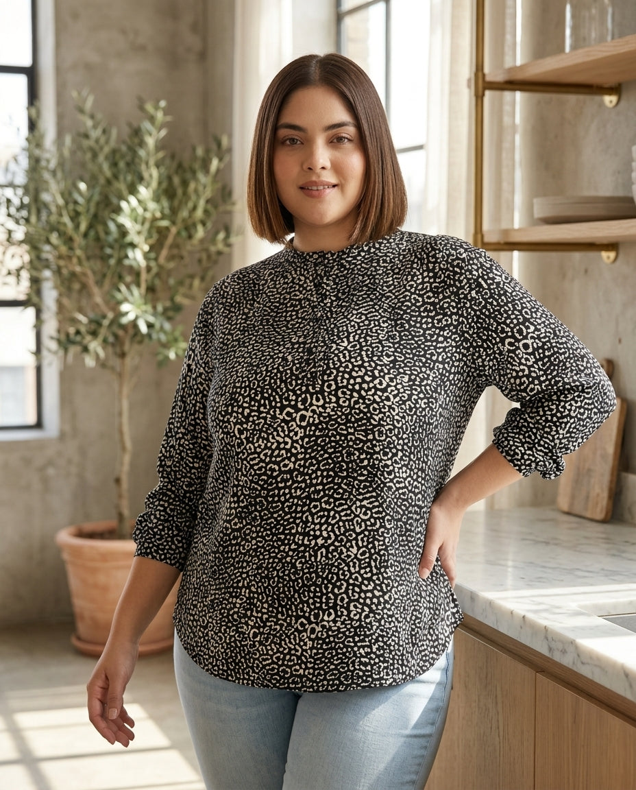 Plus Size Black Animal Print Top