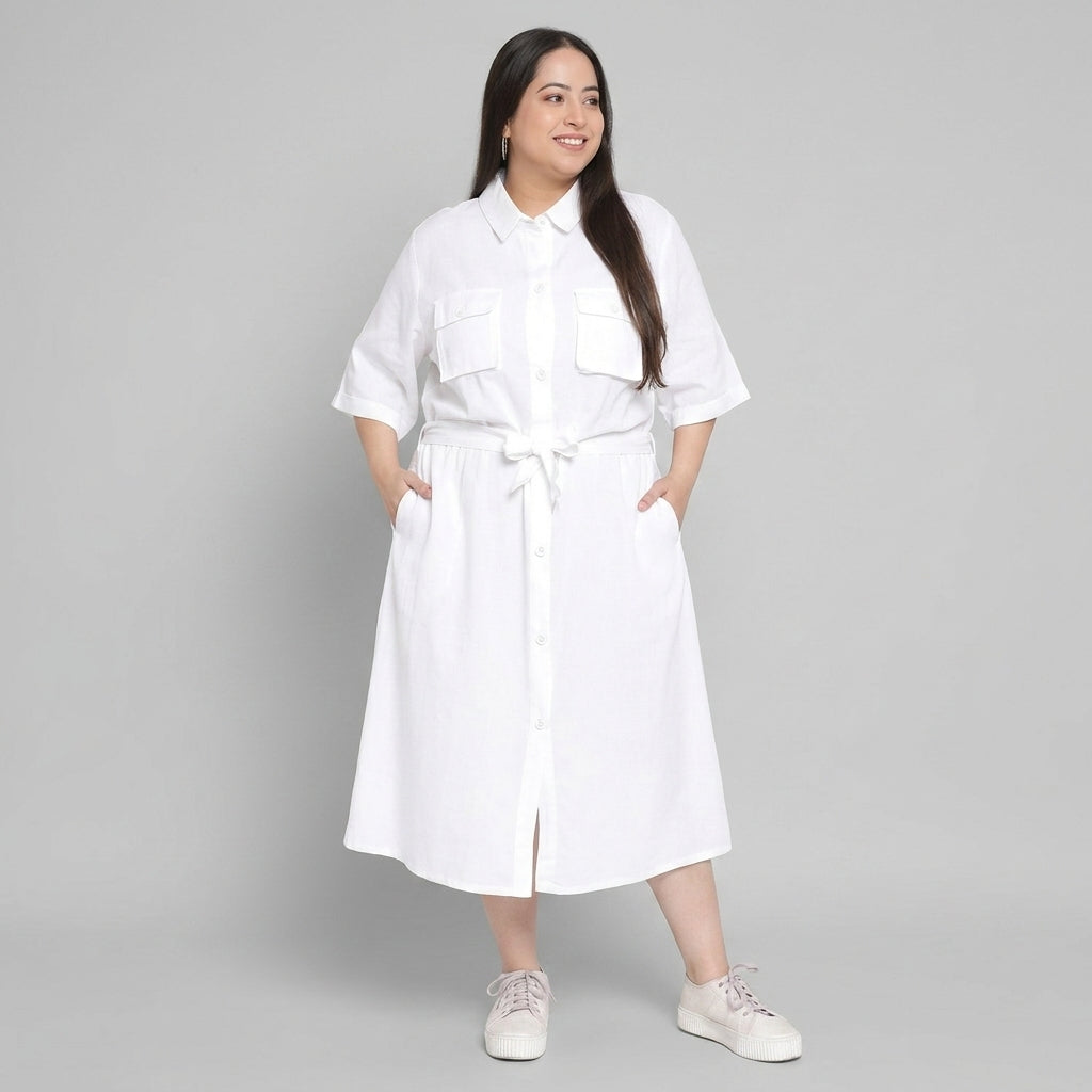 Plus Size White Cotton Dress