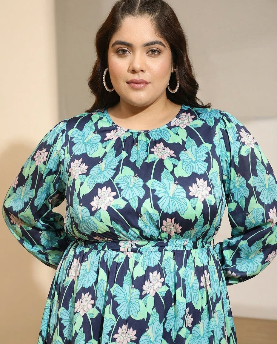 radiated multicolor floral plus size dress