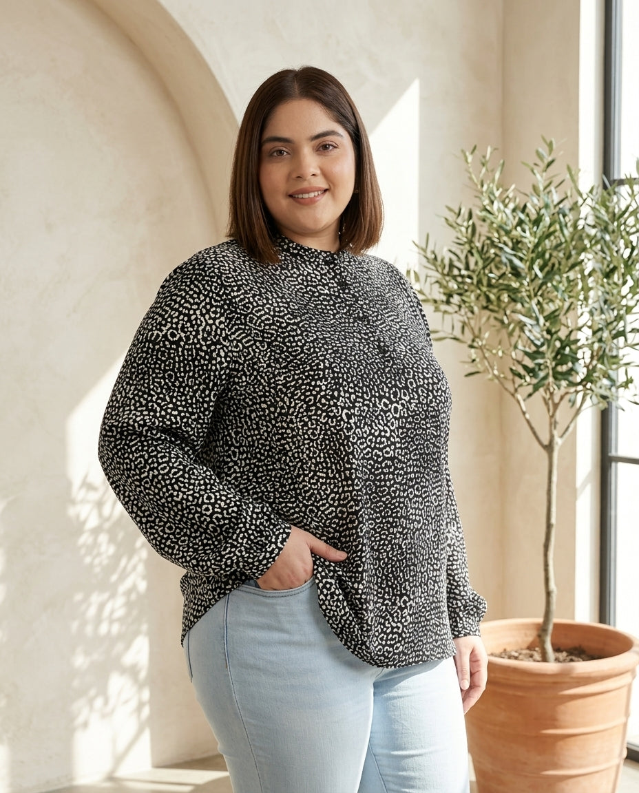 Plus Size Black Animal Print Top