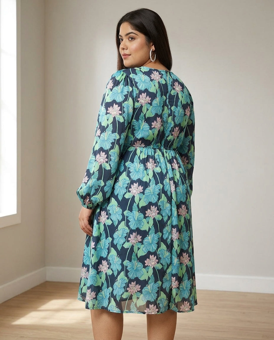 radiated multicolor floral plus size dress
