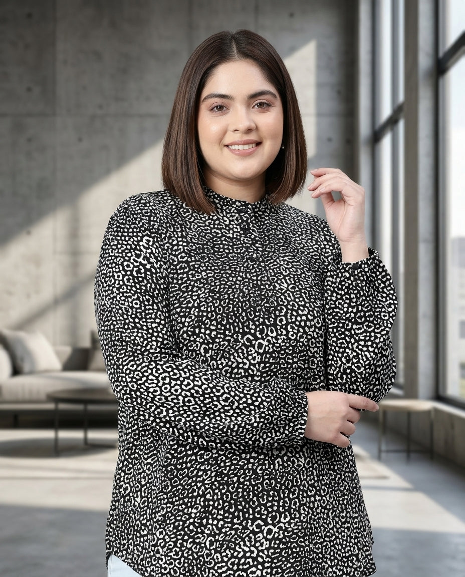 Plus Size Black Animal Print Top