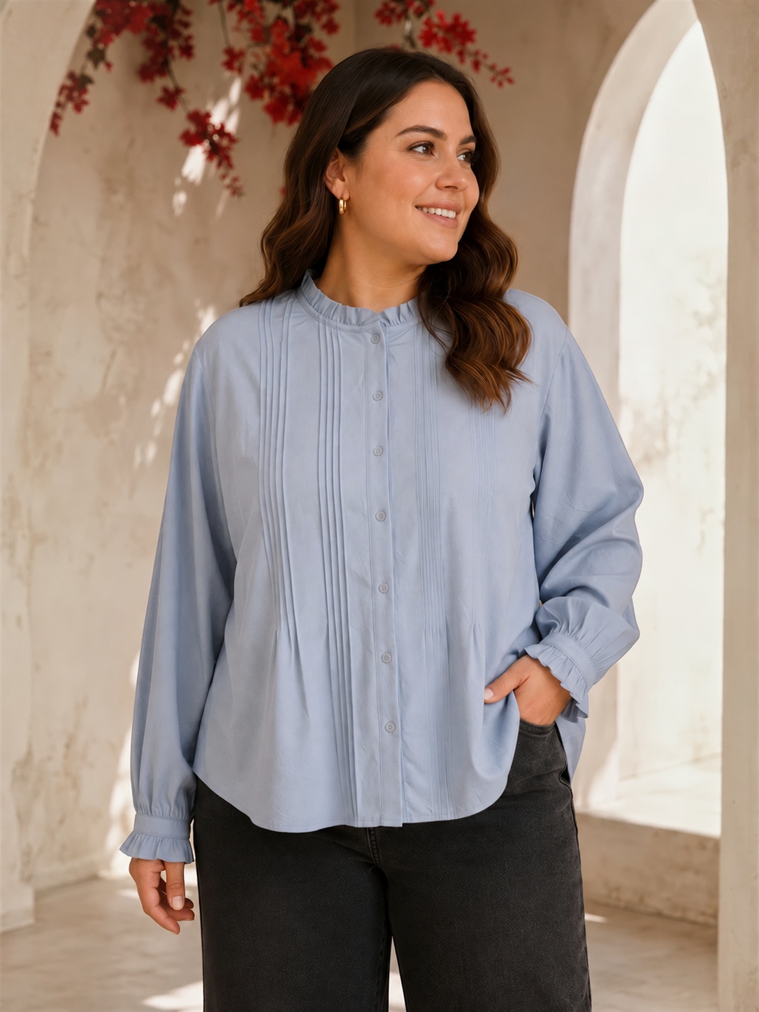 Women Plus Size Blue Shirt Oxolloxo