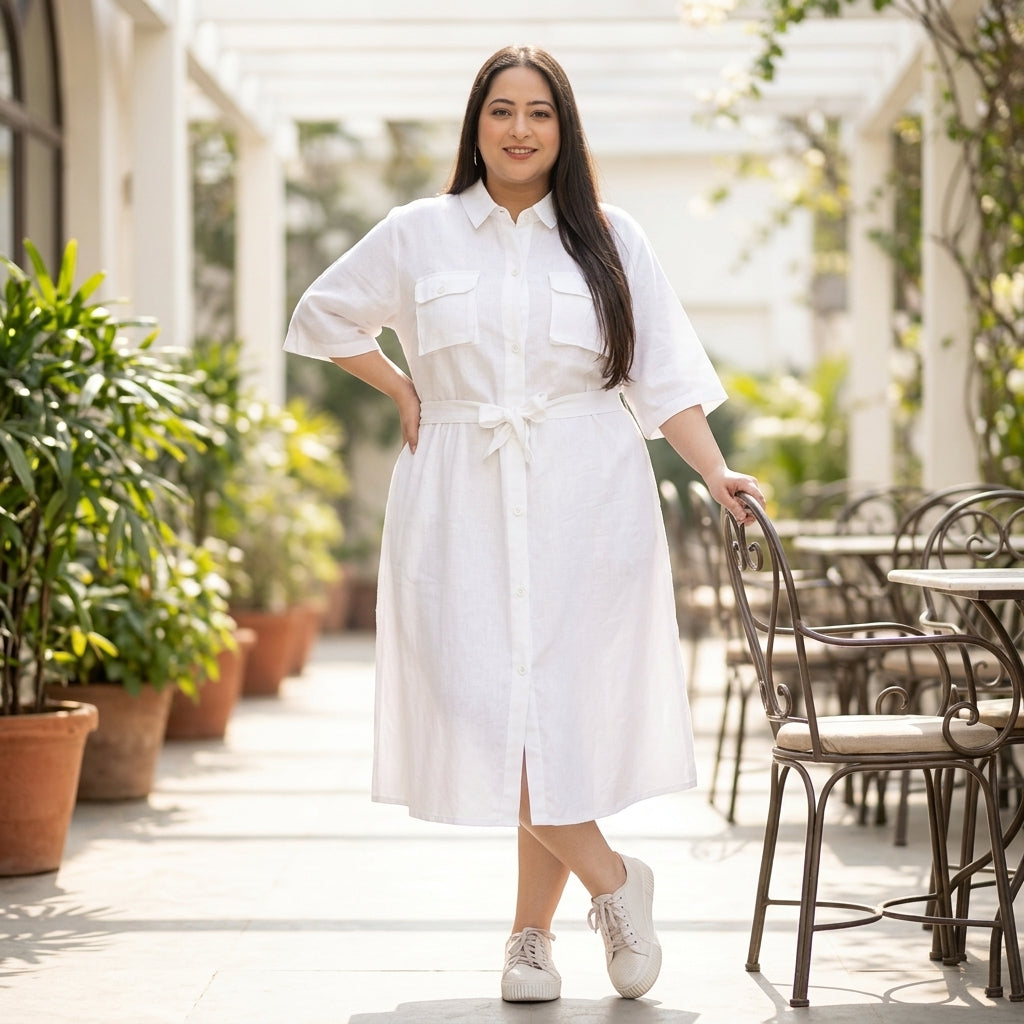 Plus Size White Cotton Dress