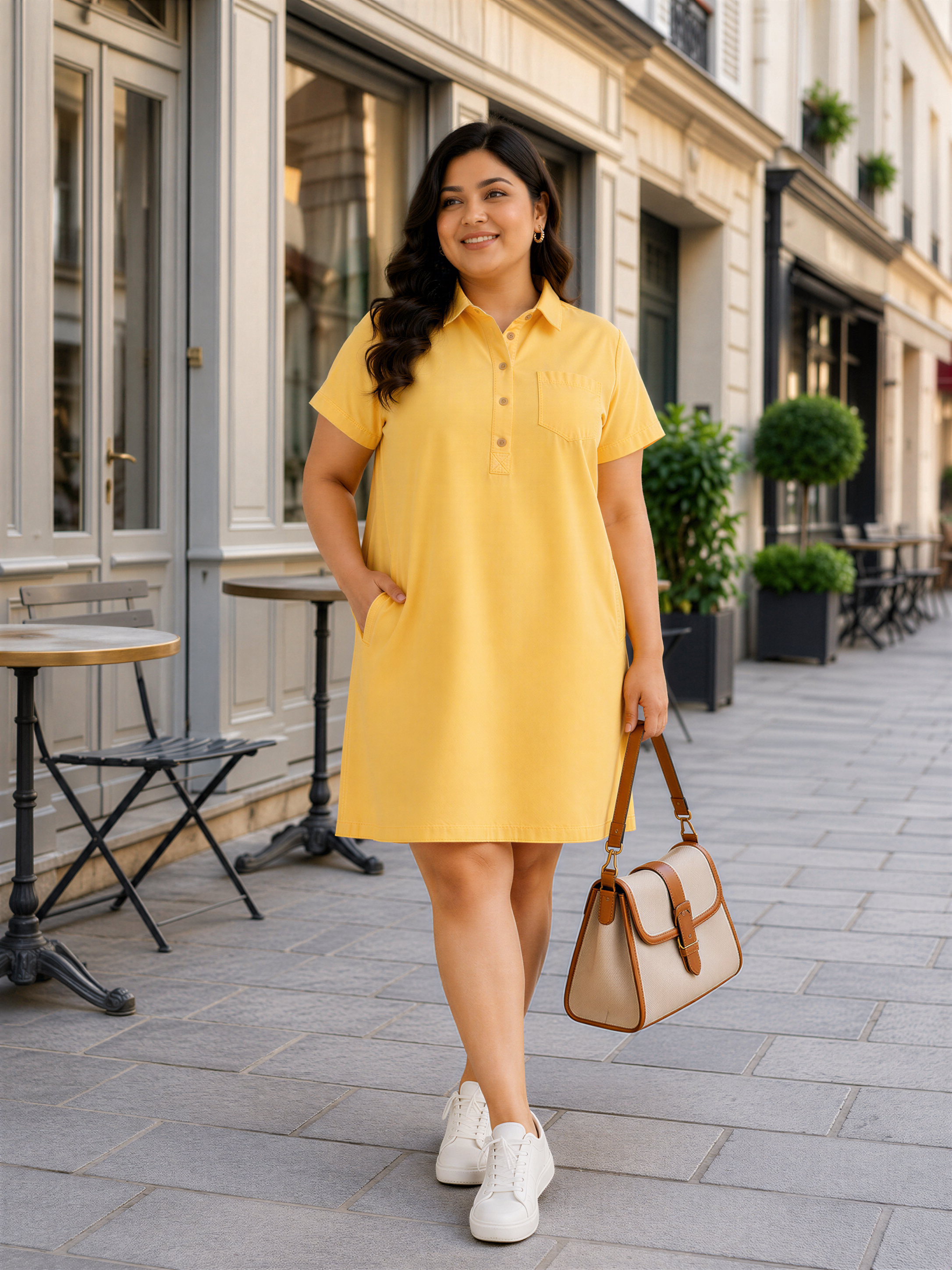 plus size yellow cotton dress