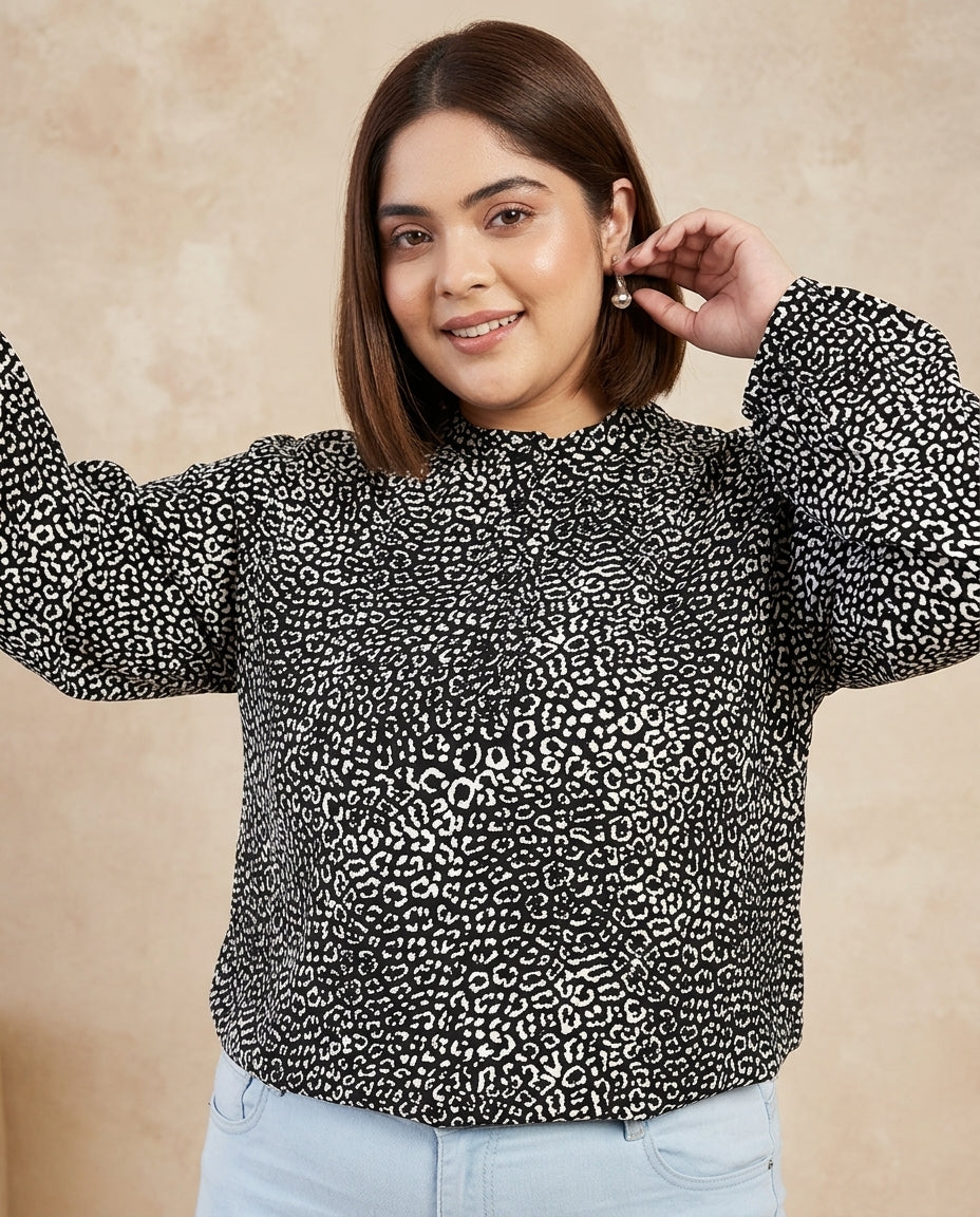 Plus Size Black Animal Print Top