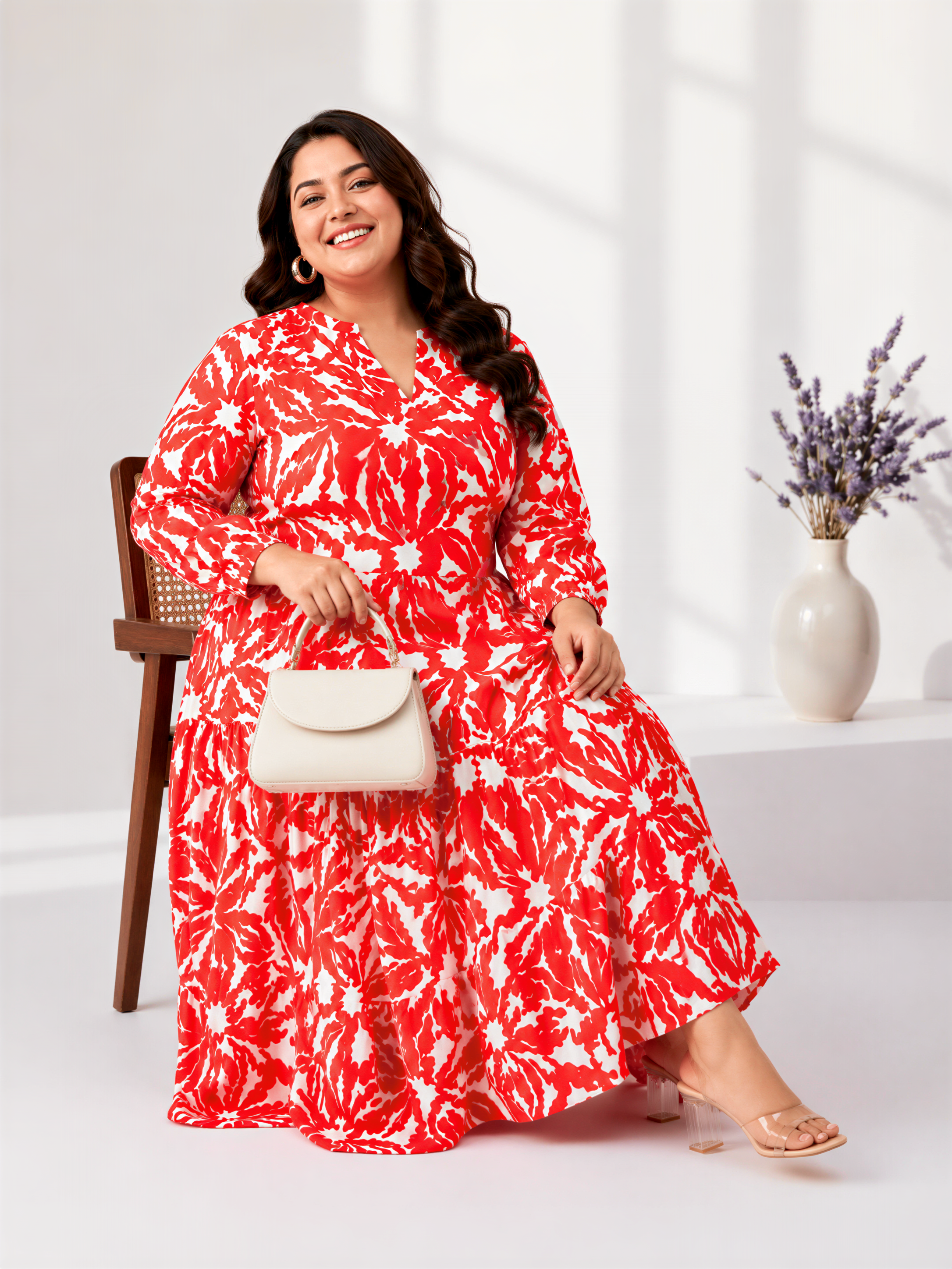 plus size red floral print dress