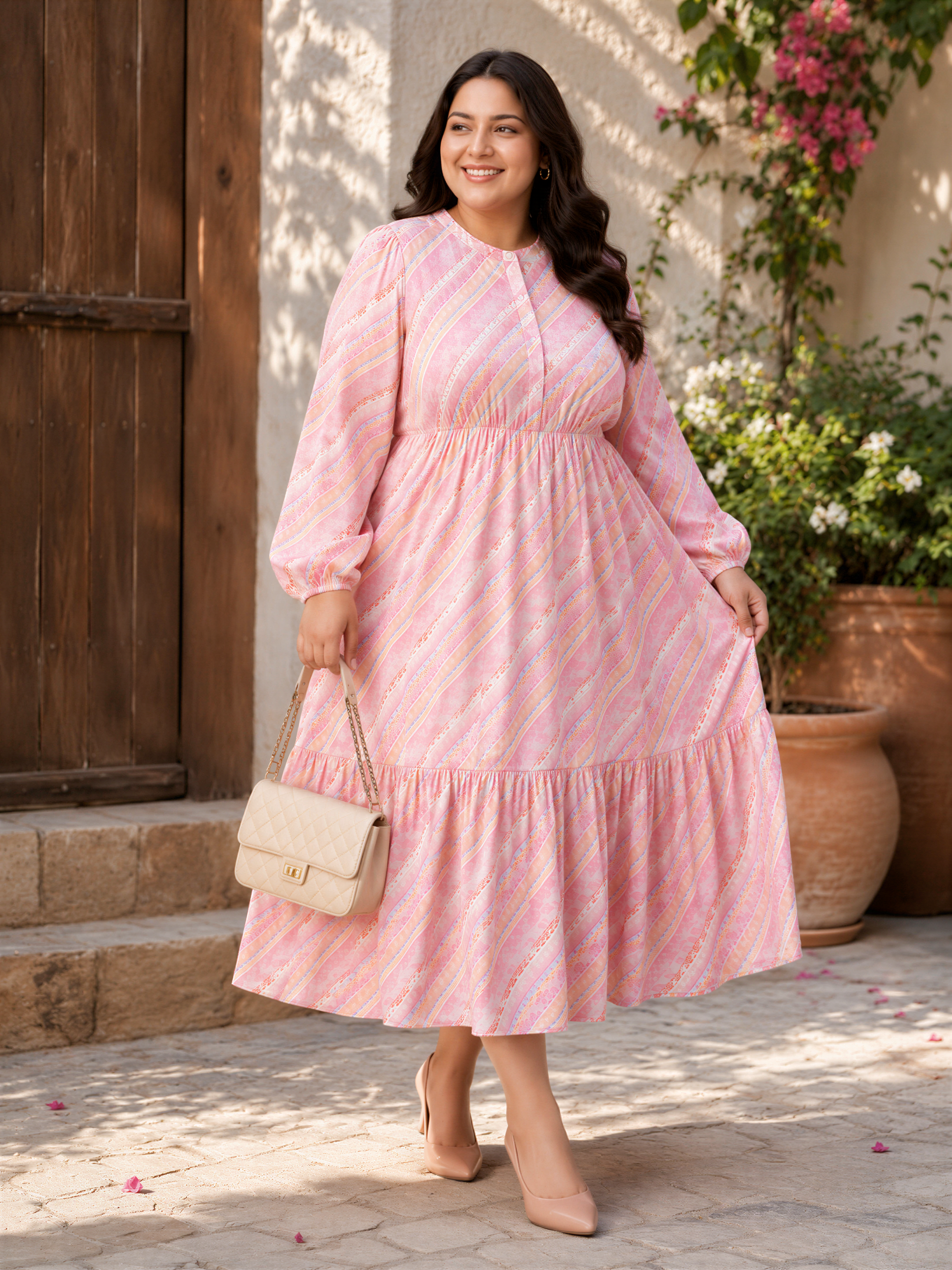 slayer pink georgette stripe dress