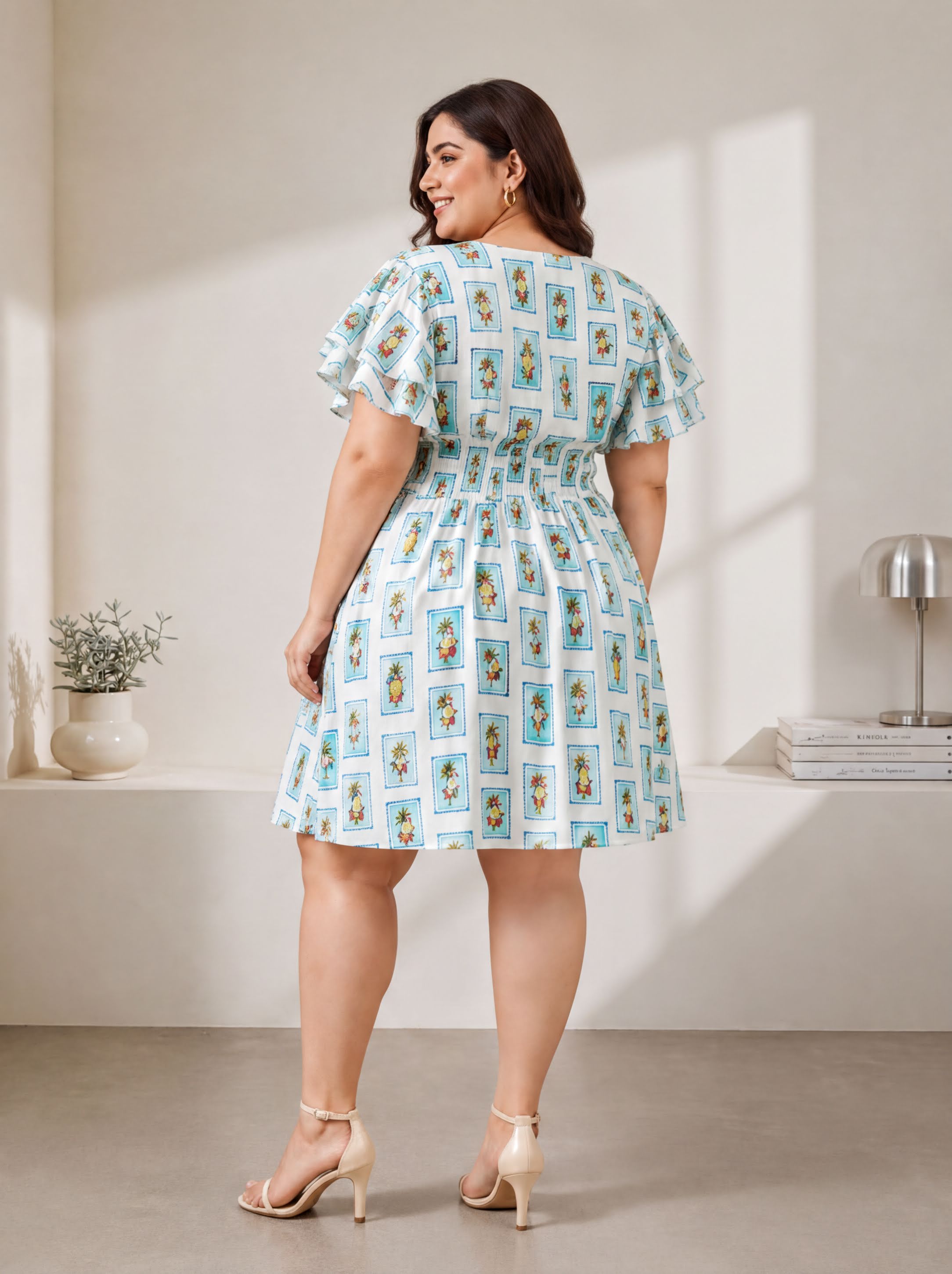 exquisite blue print plus size women dress