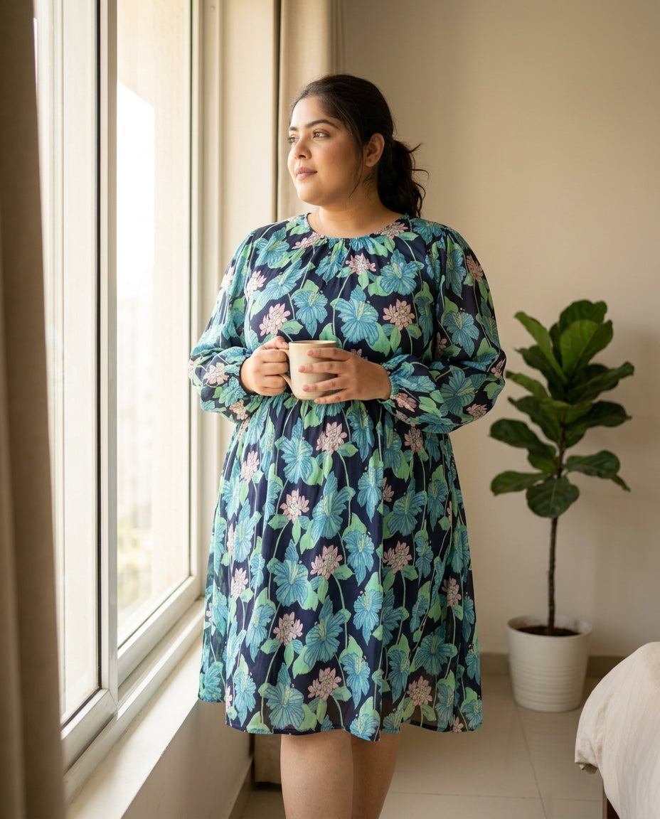 radiated multicolor floral plus size dress