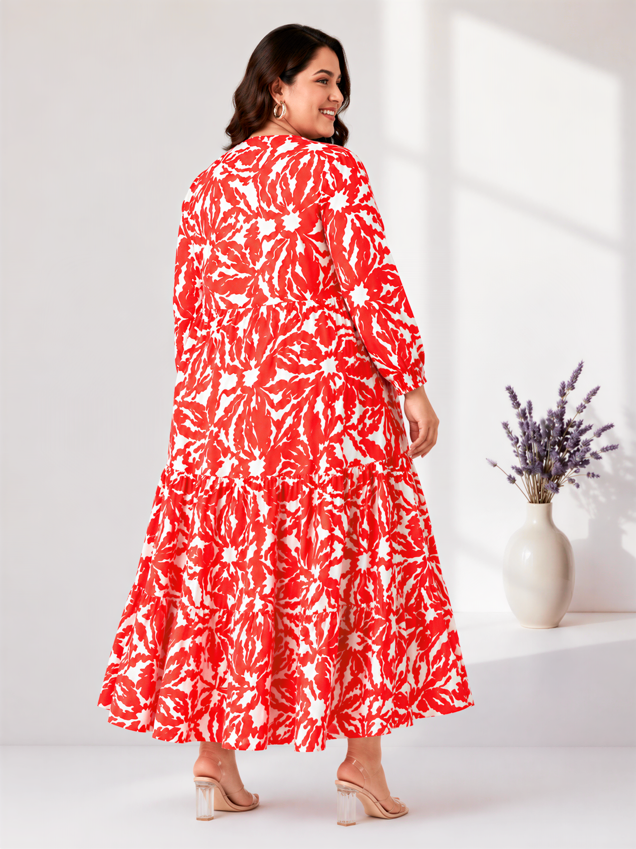 plus size red floral print dress