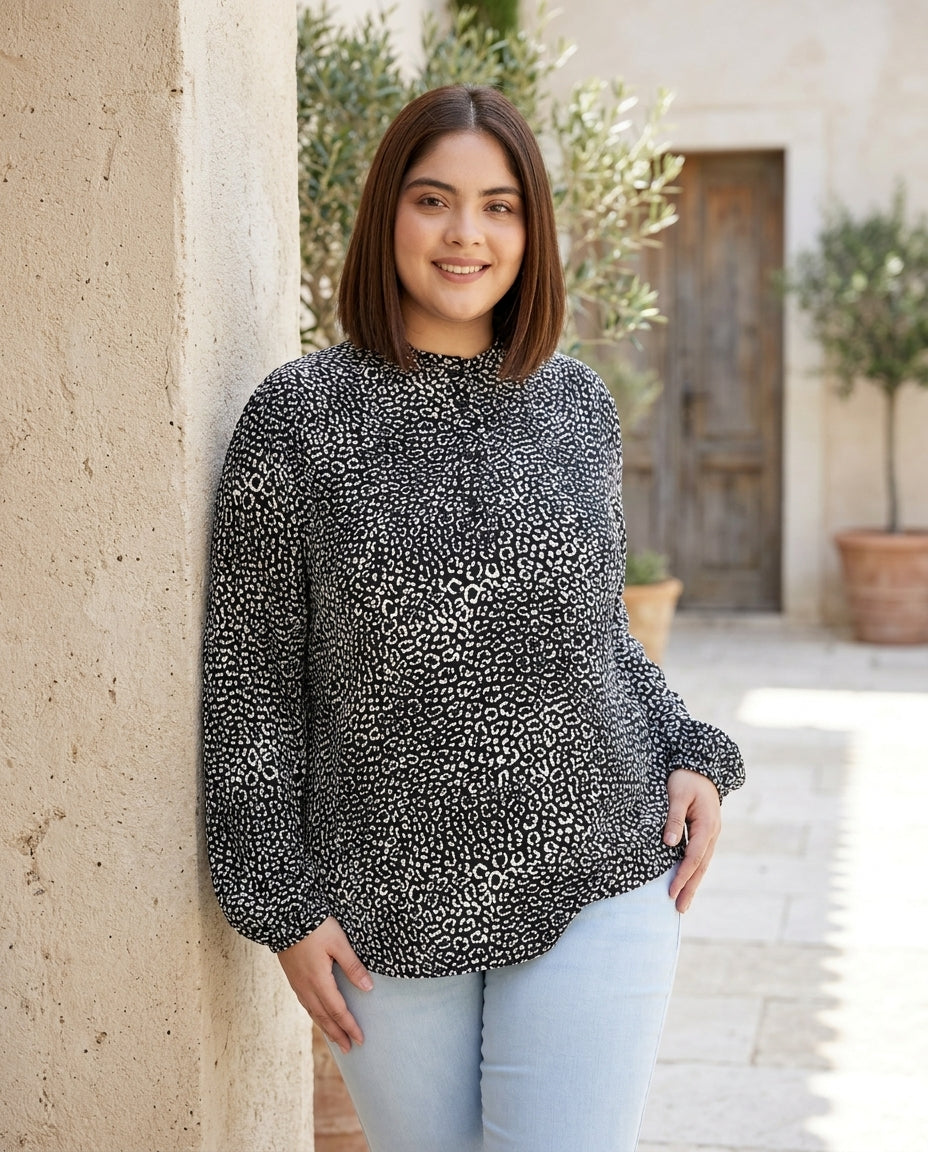 Plus Size Black Animal Print Top