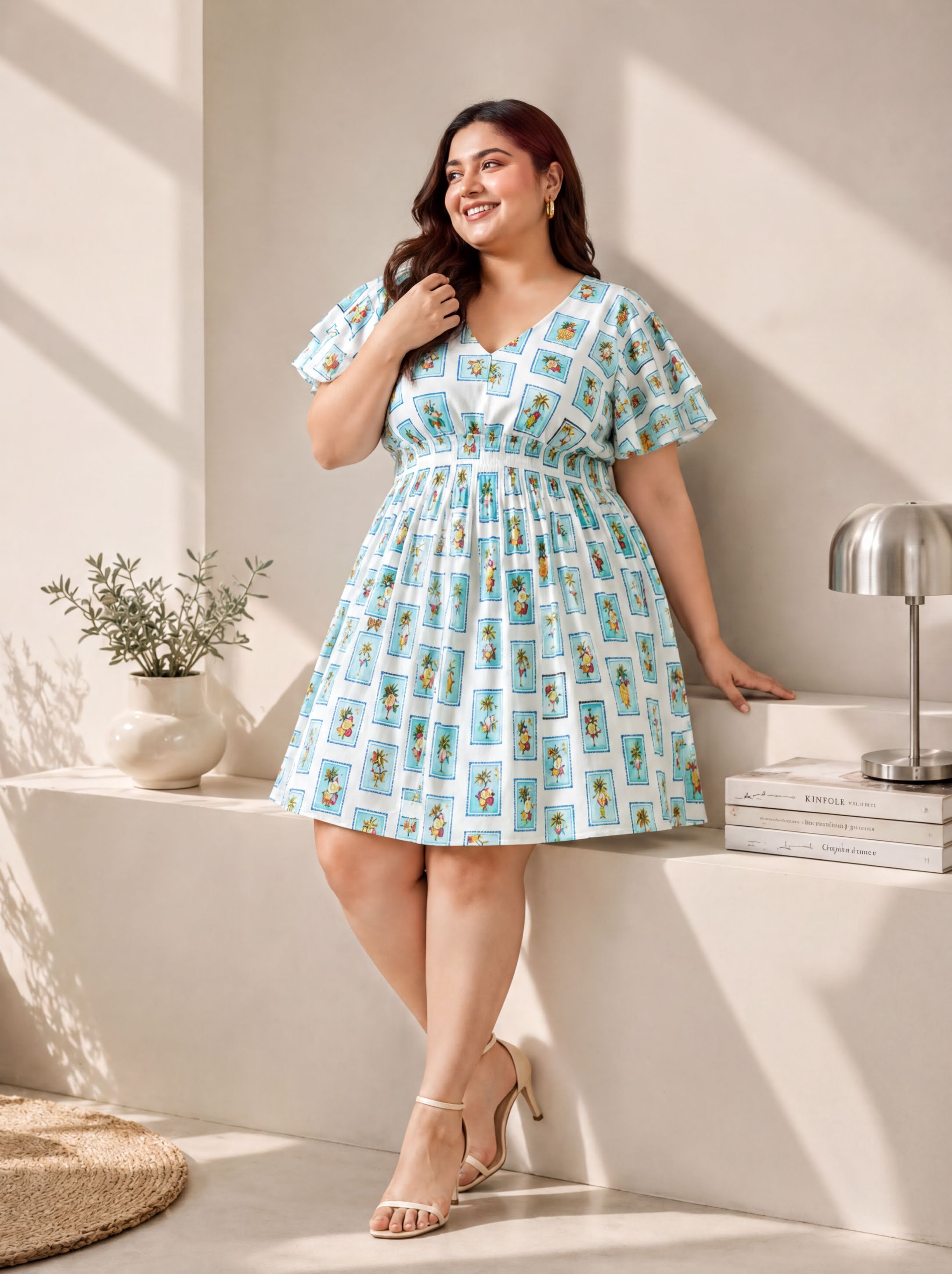 exquisite blue print plus size women dress