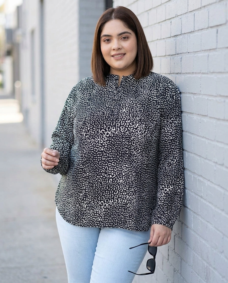 Plus Size Black Animal Print Top