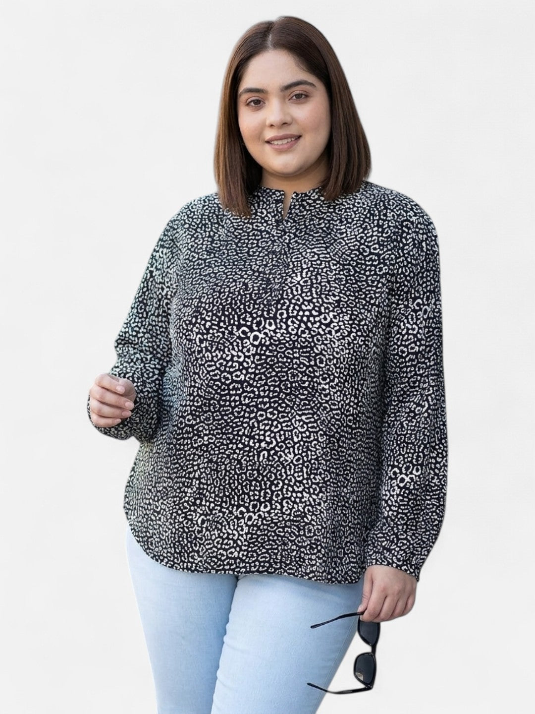 Plus Size Black Animal Print Top