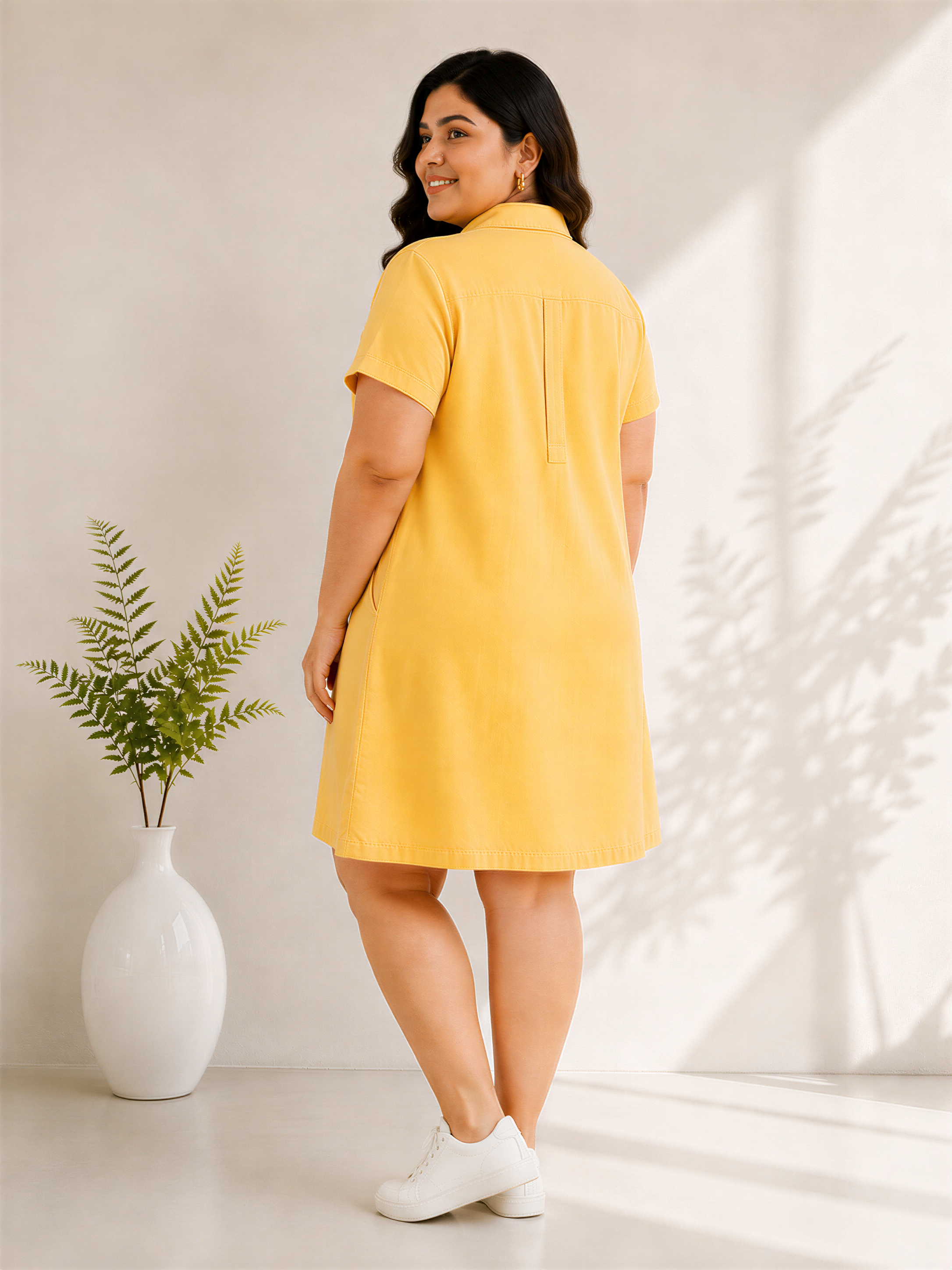 plus size yellow cotton dress