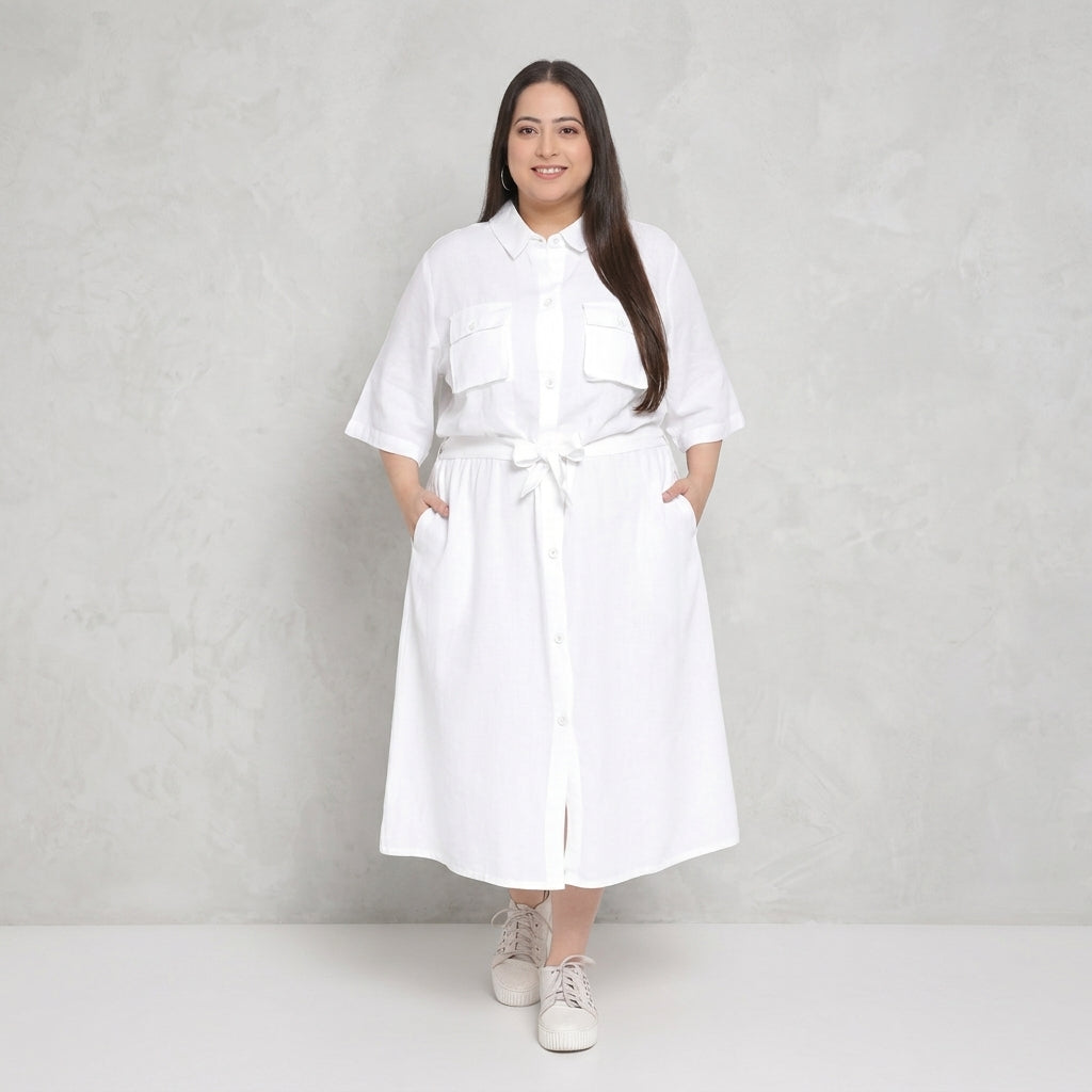 Plus Size White Cotton Dress