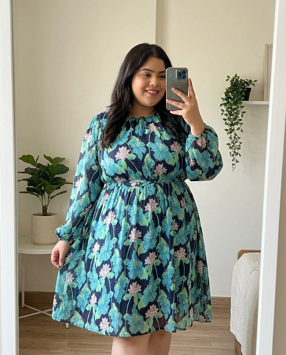 radiated multicolor floral plus size dress