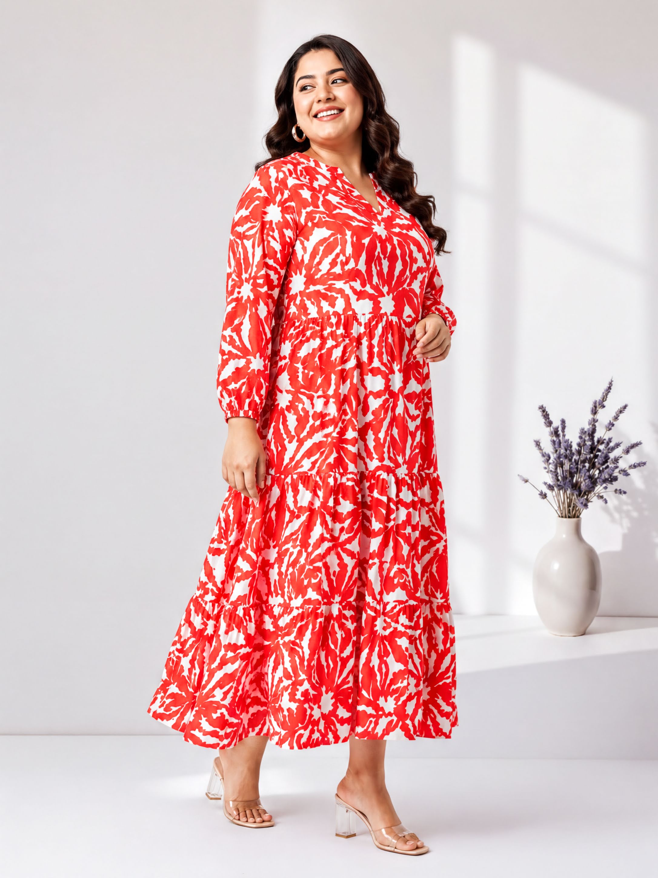 plus size red floral print dress