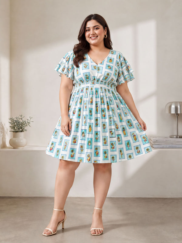 exquisite blue print plus size women dress