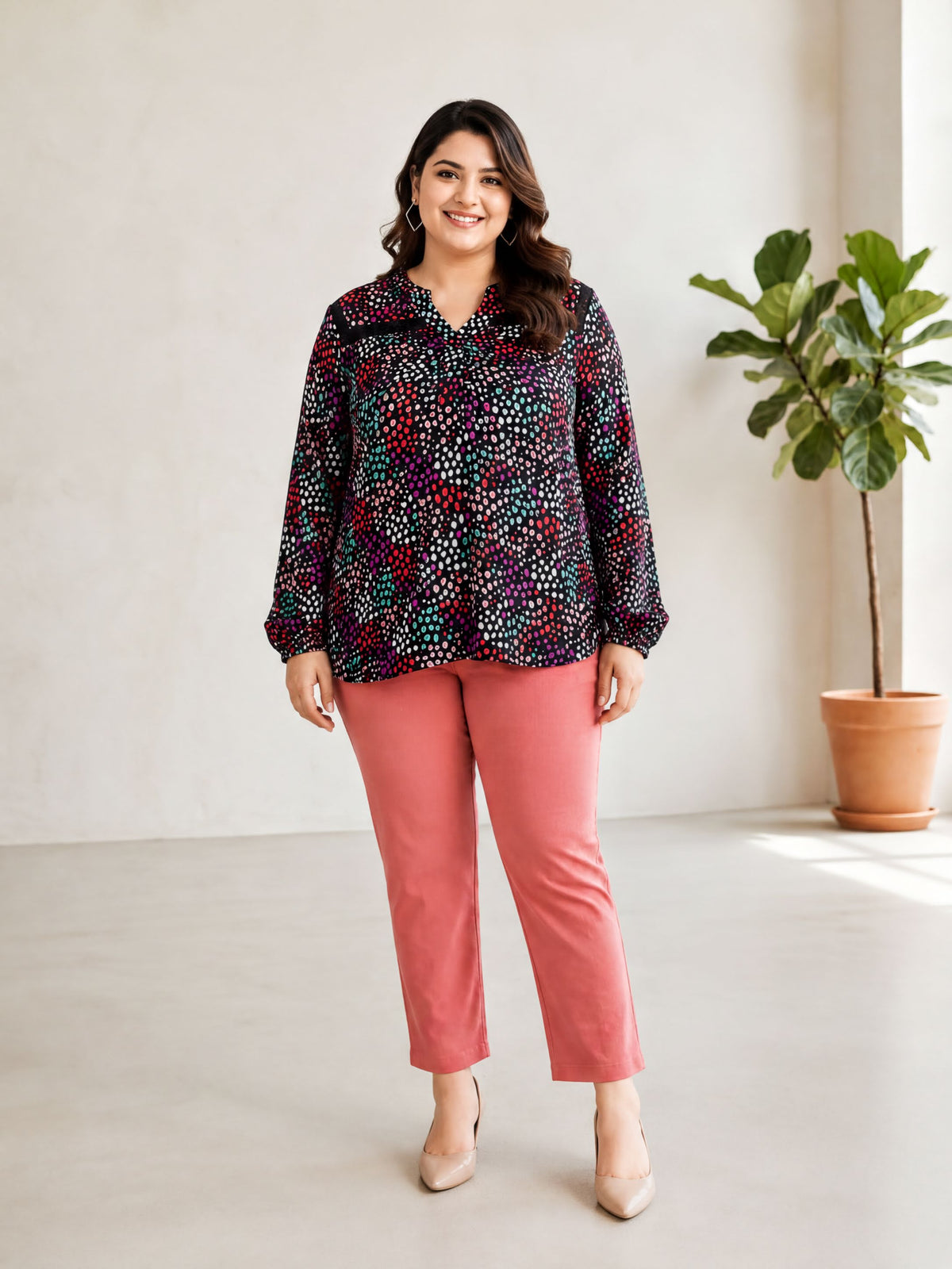 plus size top floral print long sleeve
