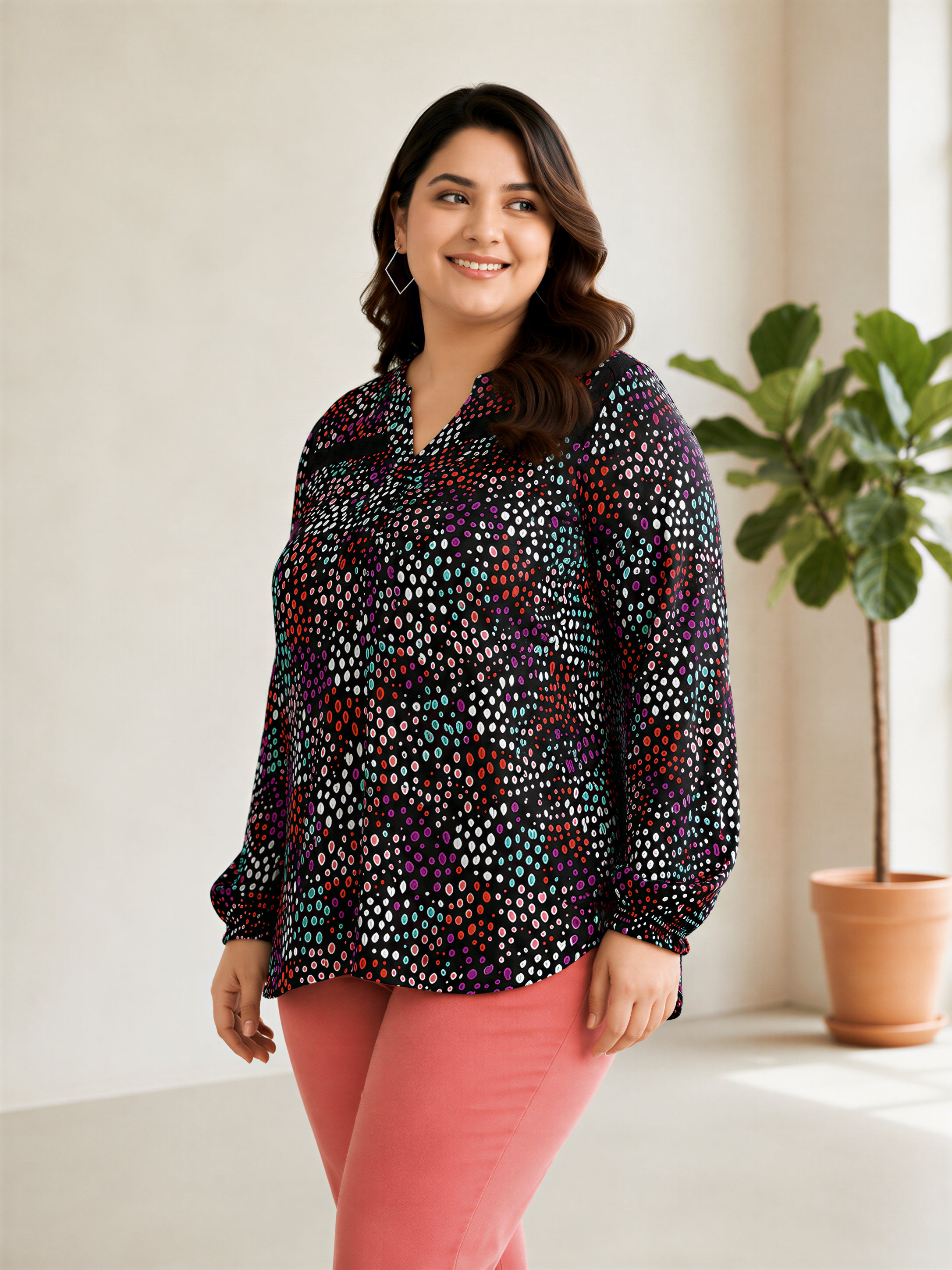 plus size top floral print long sleeve