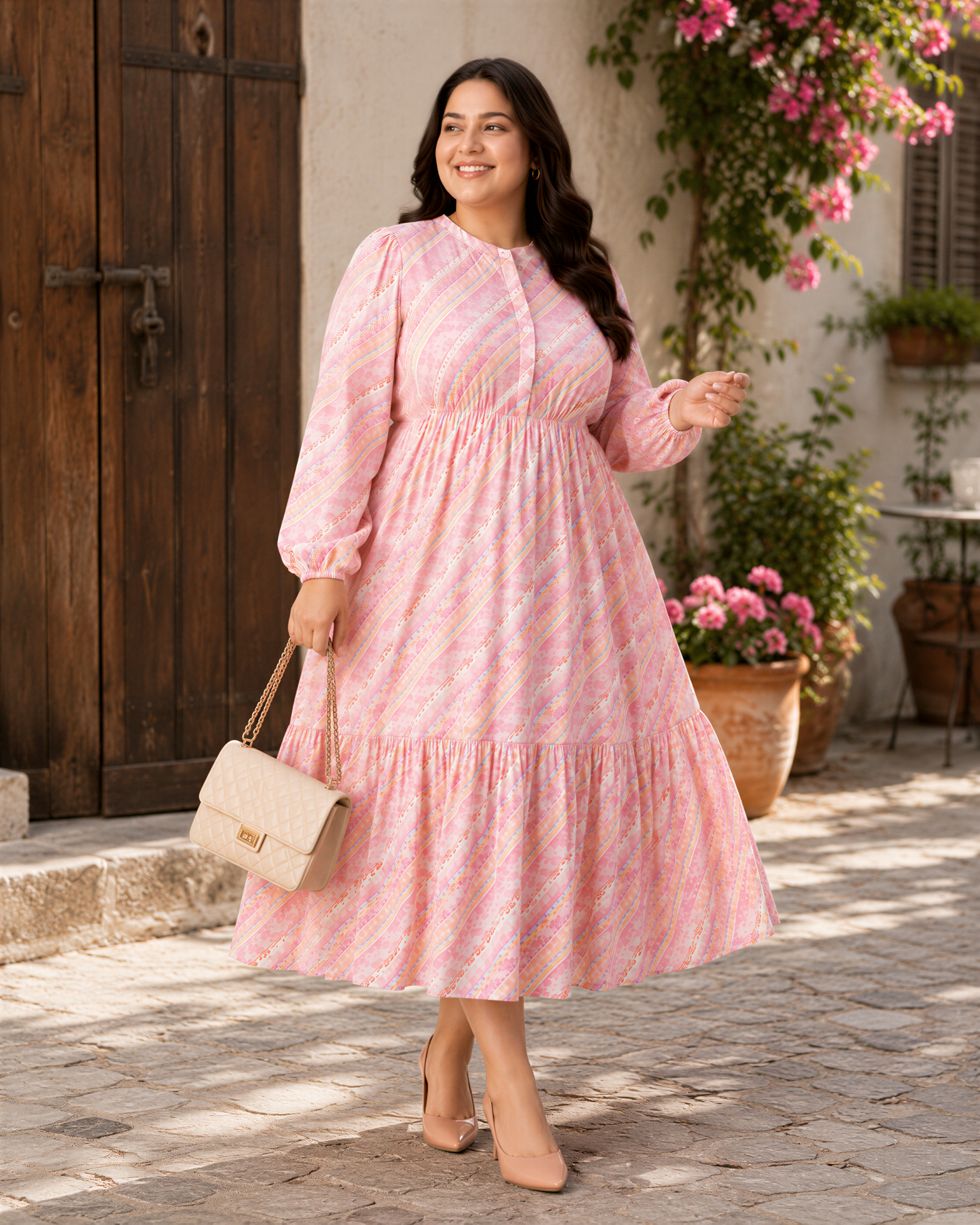 slayer pink georgette stripe dress