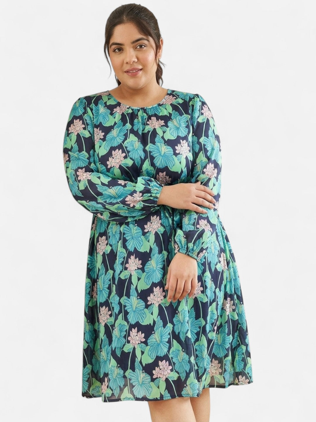 Plus Size Multicolor Floral Print Dress