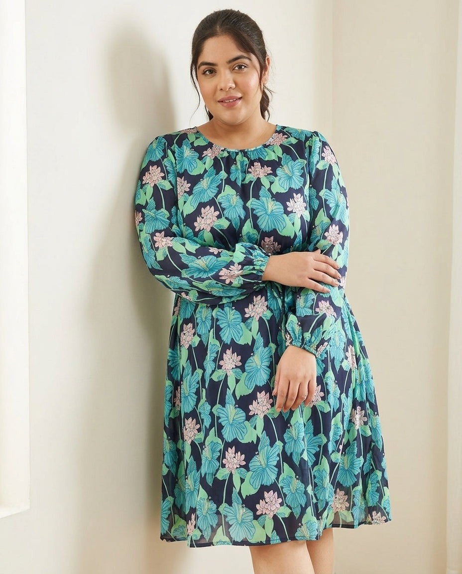 Plus Size Multicolor Floral Print Dress