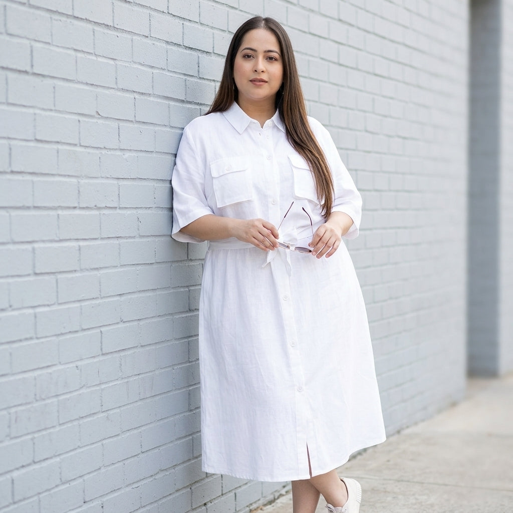 Plus Size White Cotton Dress