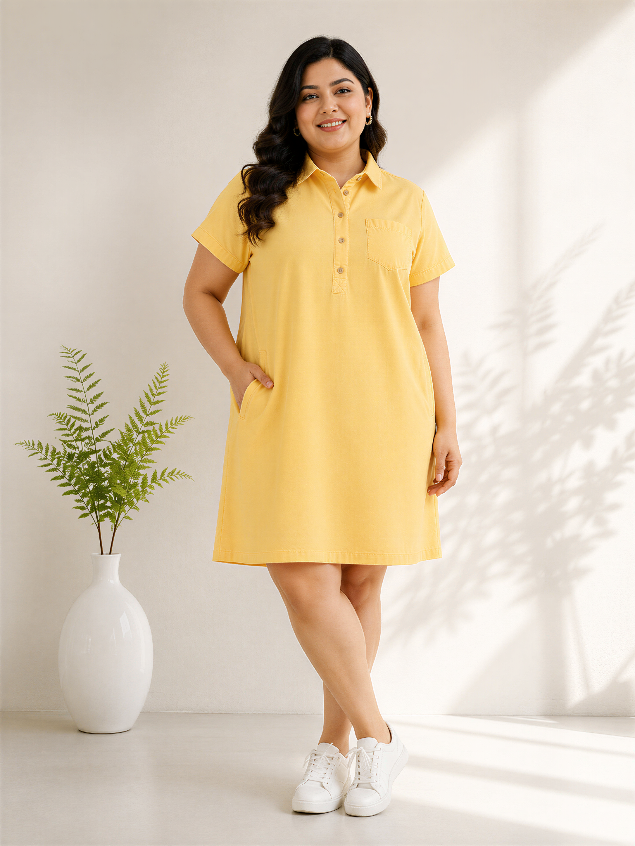 plus size yellow cotton dress