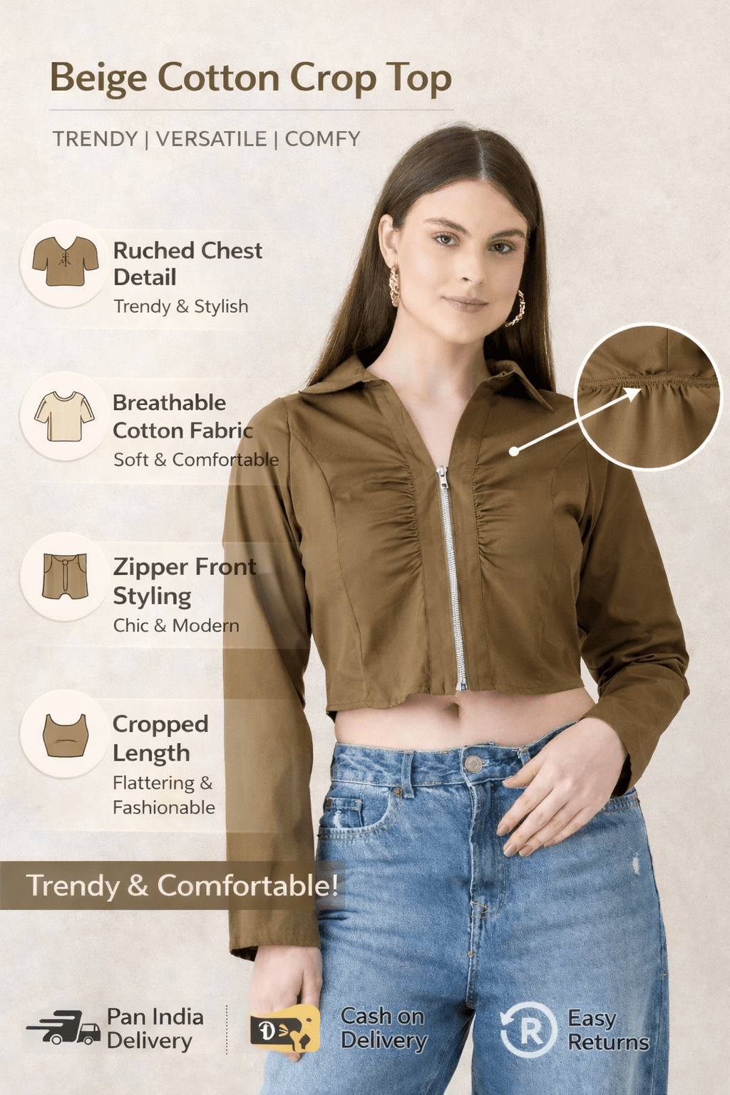 Beige Cotton Crop Top