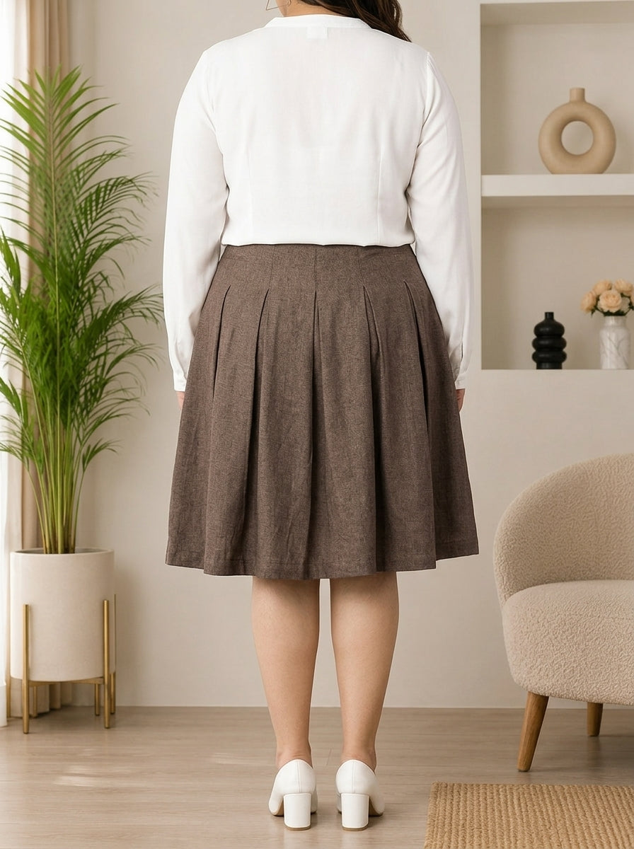 Plus Size Bronzed Solid Pleated Skirt
