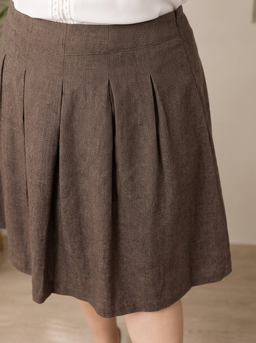 Plus Size Bronzed Solid Pleated Skirt