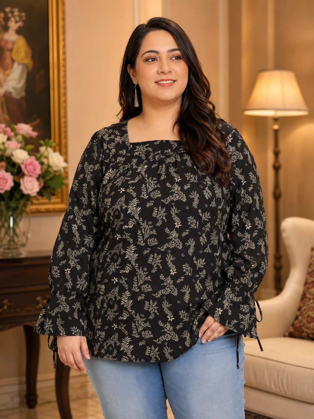 Plus Size Green Floral Top