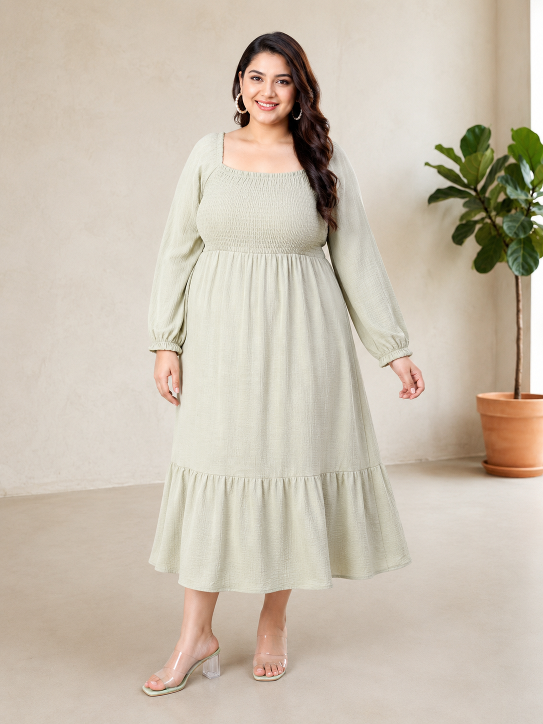 Plus Size Green Cotton Dress