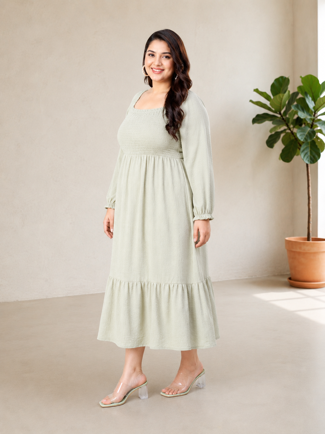 Plus Size Green Cotton Dress
