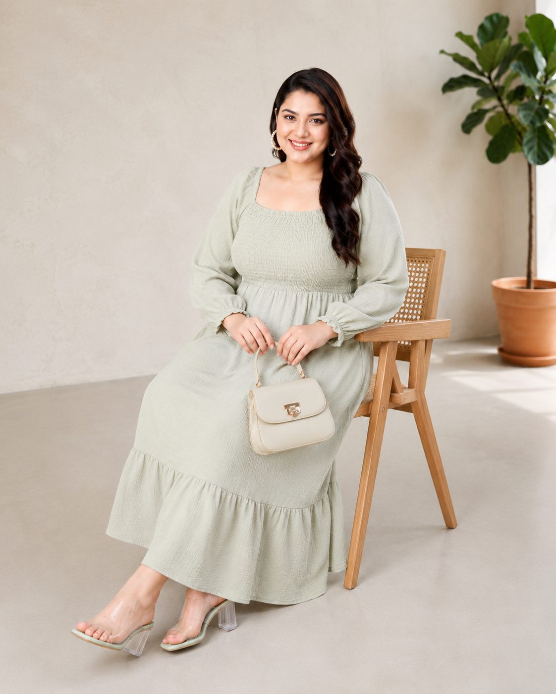 Plus Size Green Cotton Dress