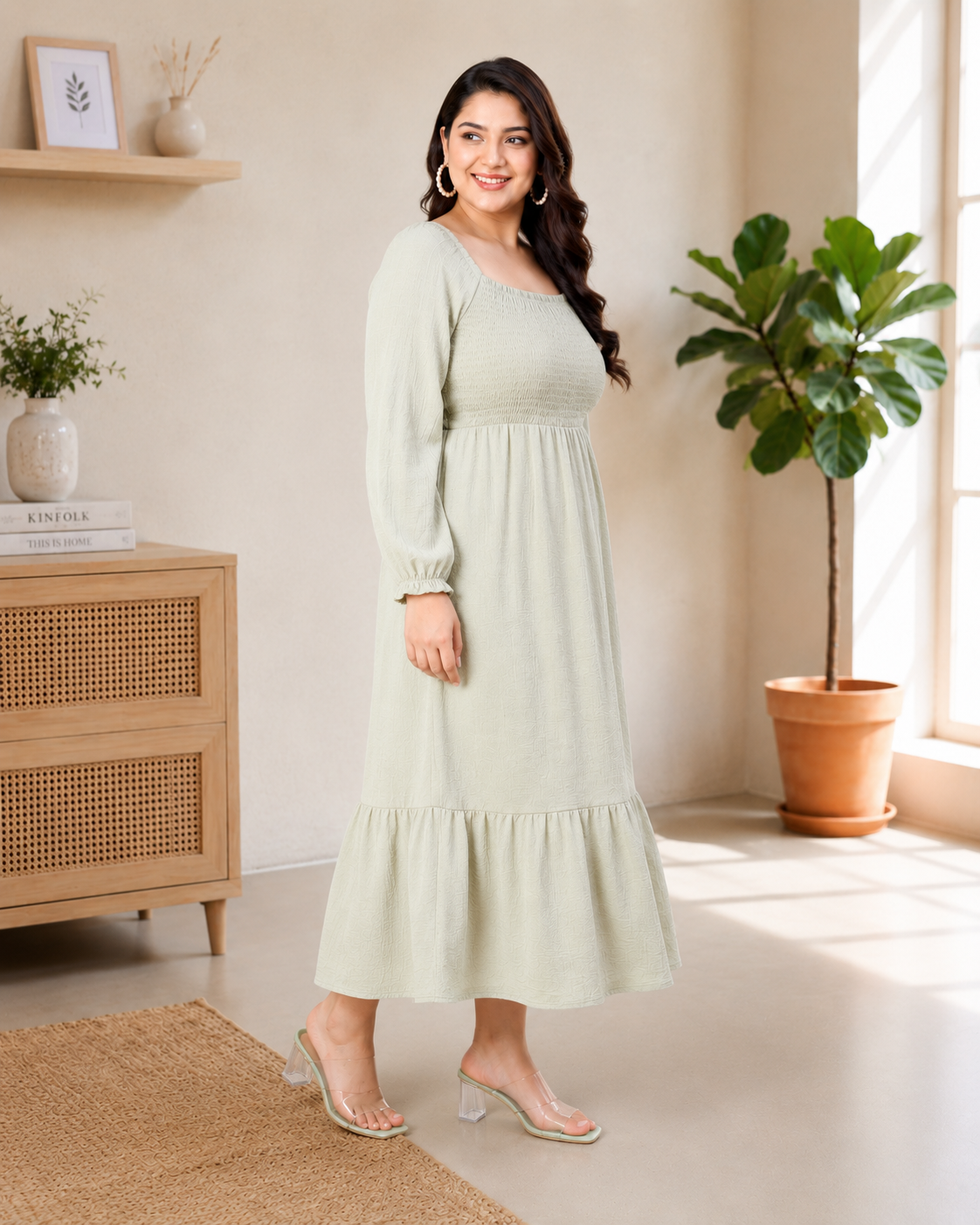 Plus Size Green Cotton Dress