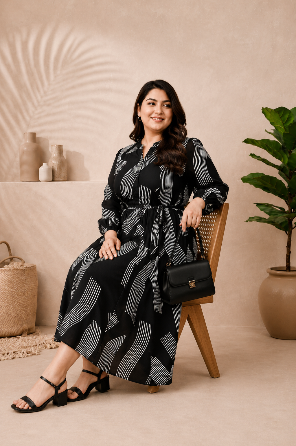 Plus Size Black Printed Dress