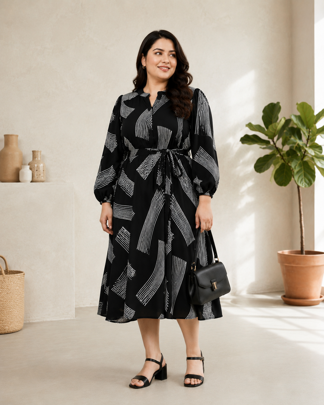 Plus Size Black Printed Dress