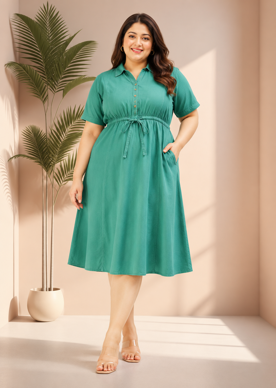 Plus Size Green Cotton Dress