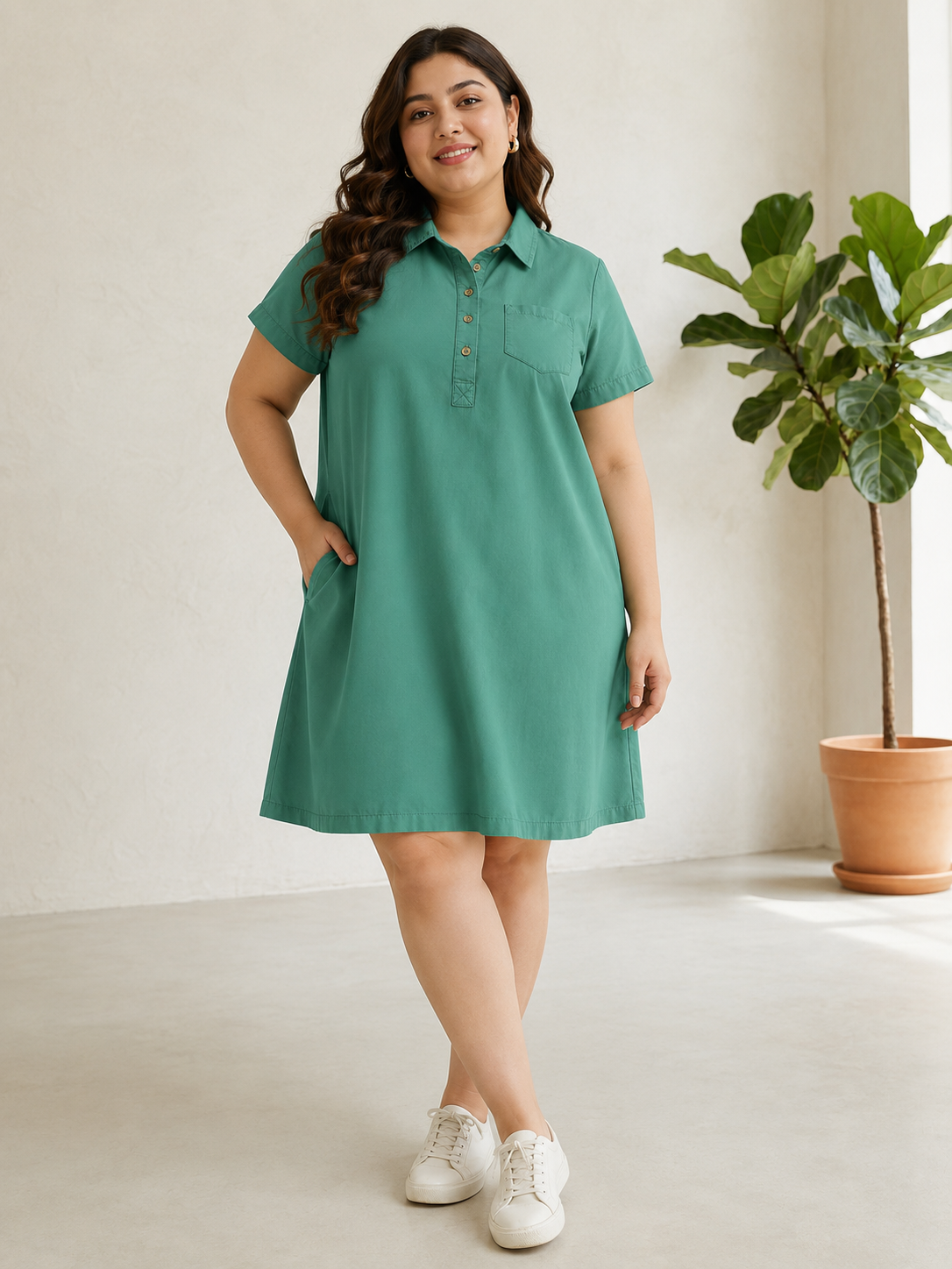 Plus Size Green Cotton Dress